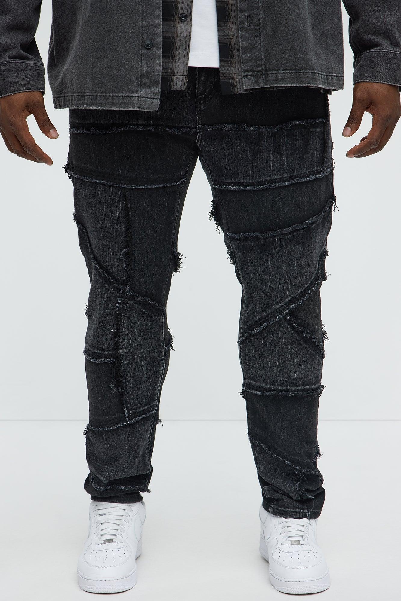 Skinny Patch It With Fray Jeans - Black Wash Male Product Image