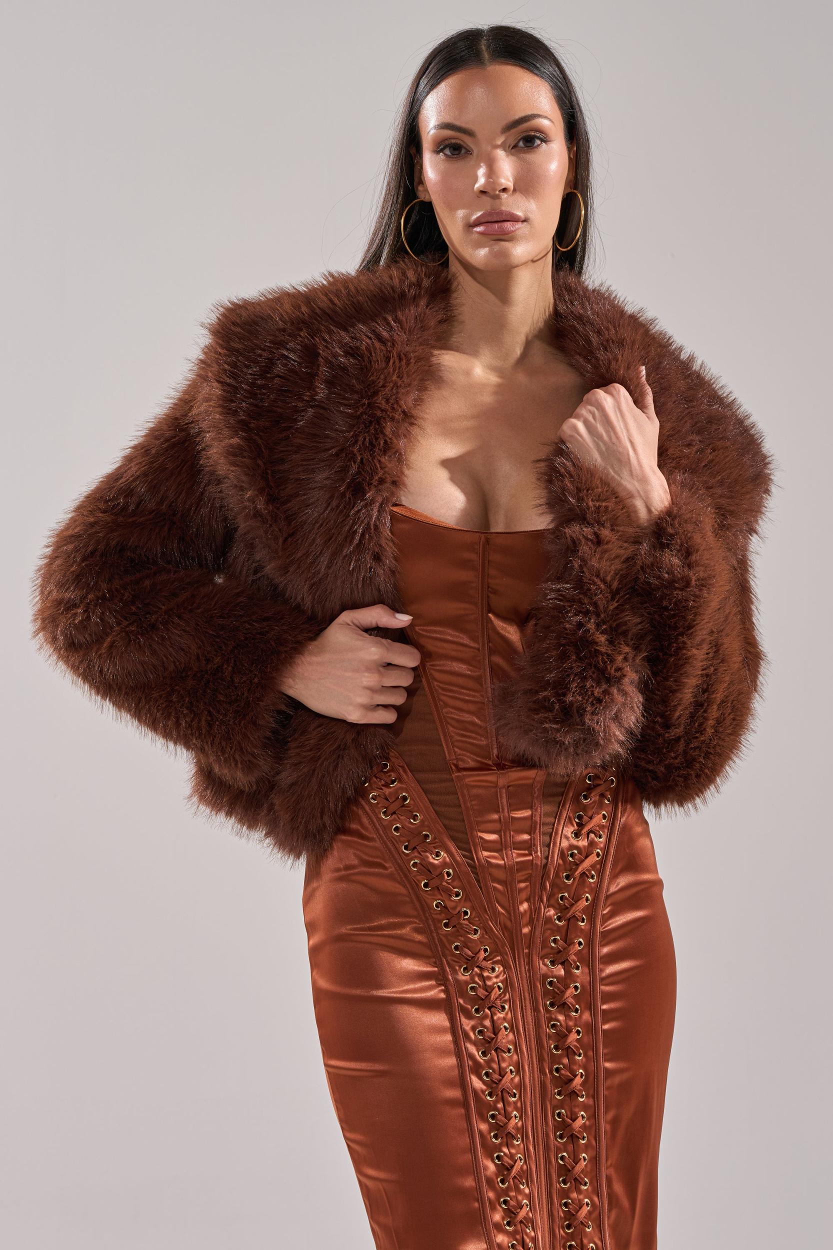 POPPY CROPPED FAUX FUR IN BROWN Product Image