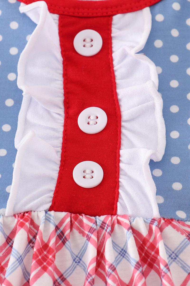 Blue bow print ruffle dress Product Image