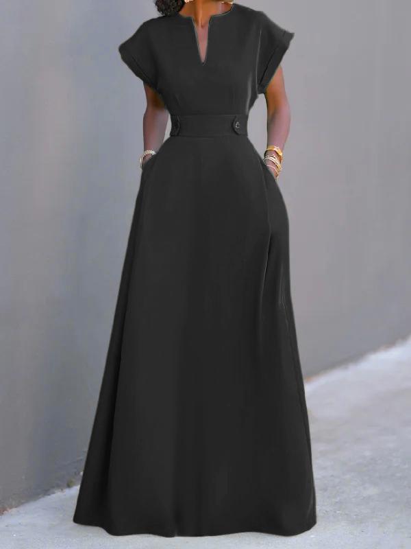 Flying Sleeves Solid Color Split-Joint V-Neck Evening Dresses Maxi Dresses Product Image