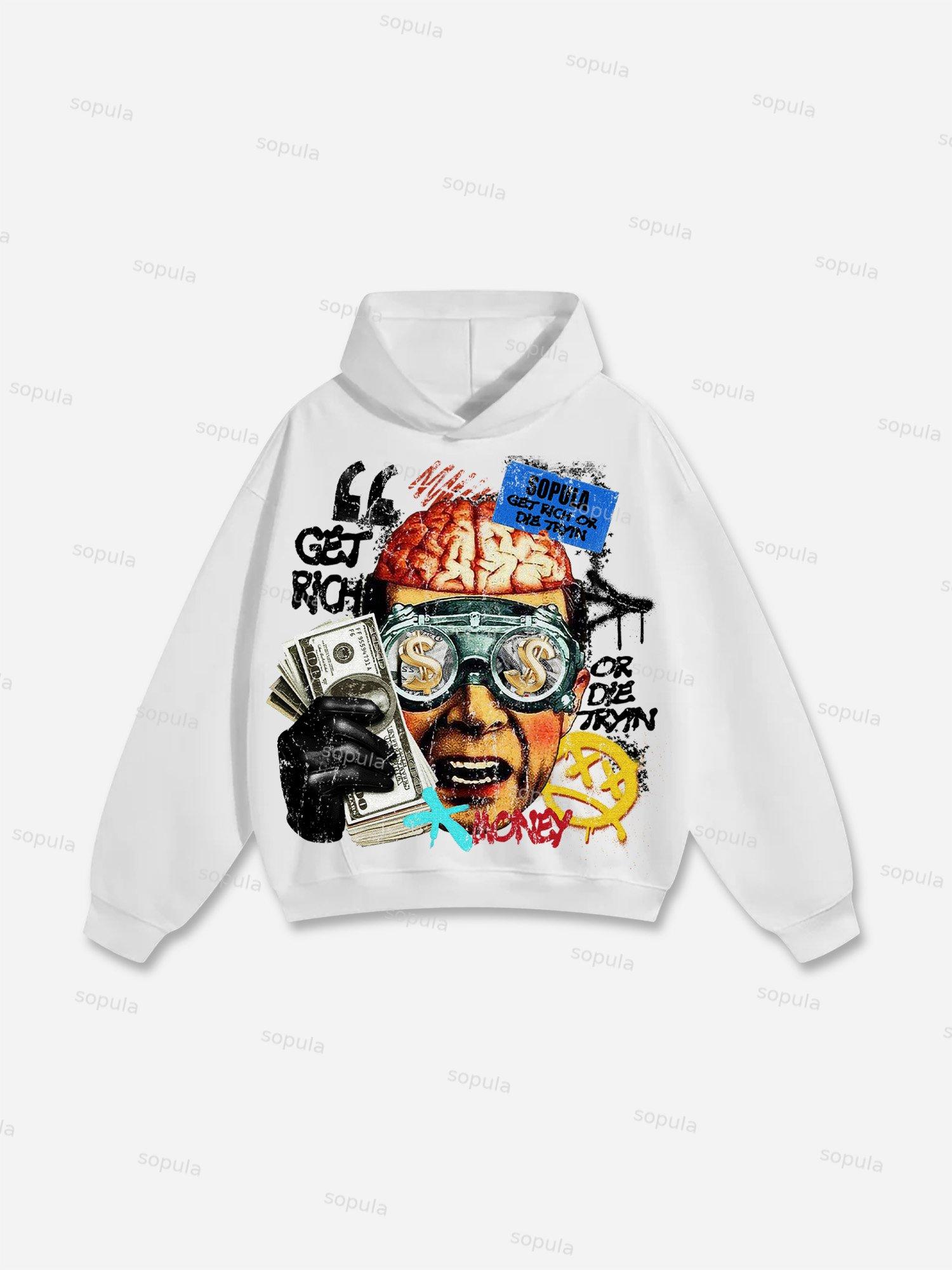Get Rich Money Portrait Print Cotton Hoodie Product Image
