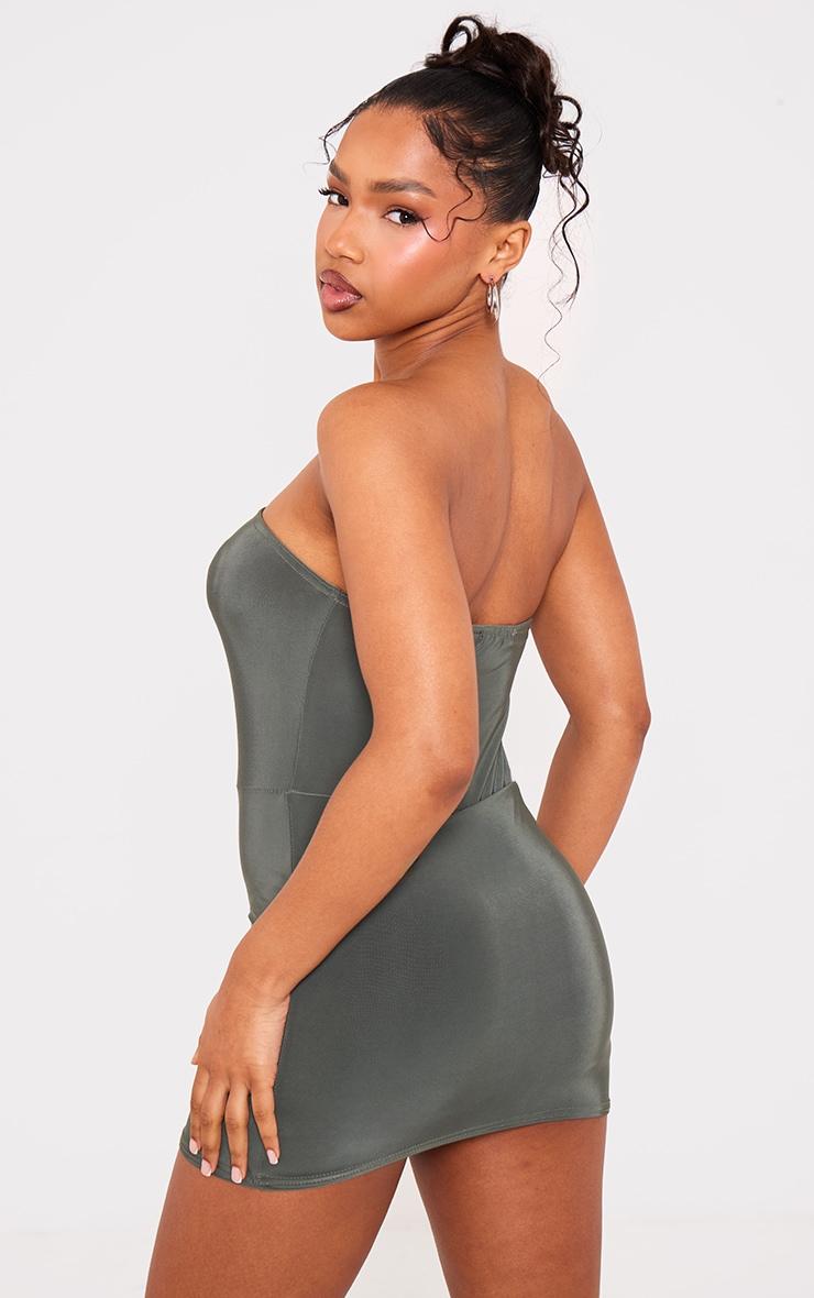 Khaki Slinky Bandeau Skort Romper Product Image