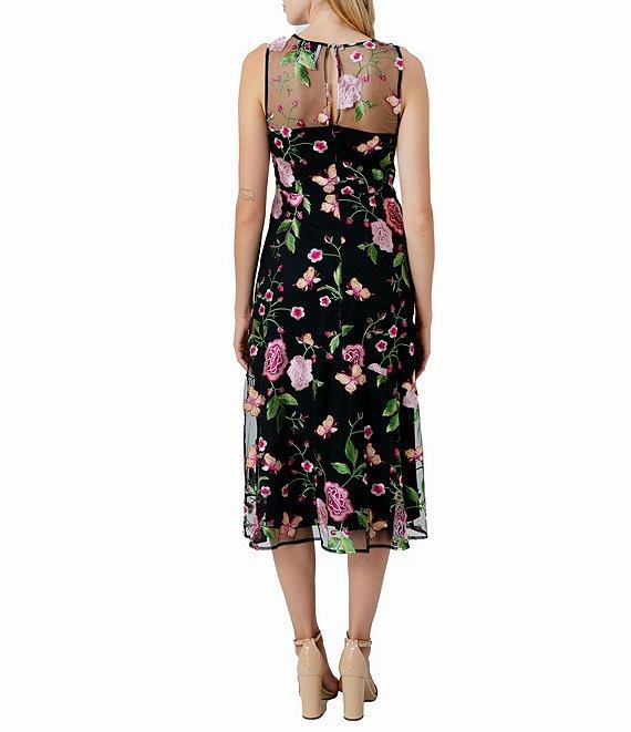 Sam Edelman 3D Floral Butterfly Crew Neck Sleeveless A-Line Midi Dress Product Image