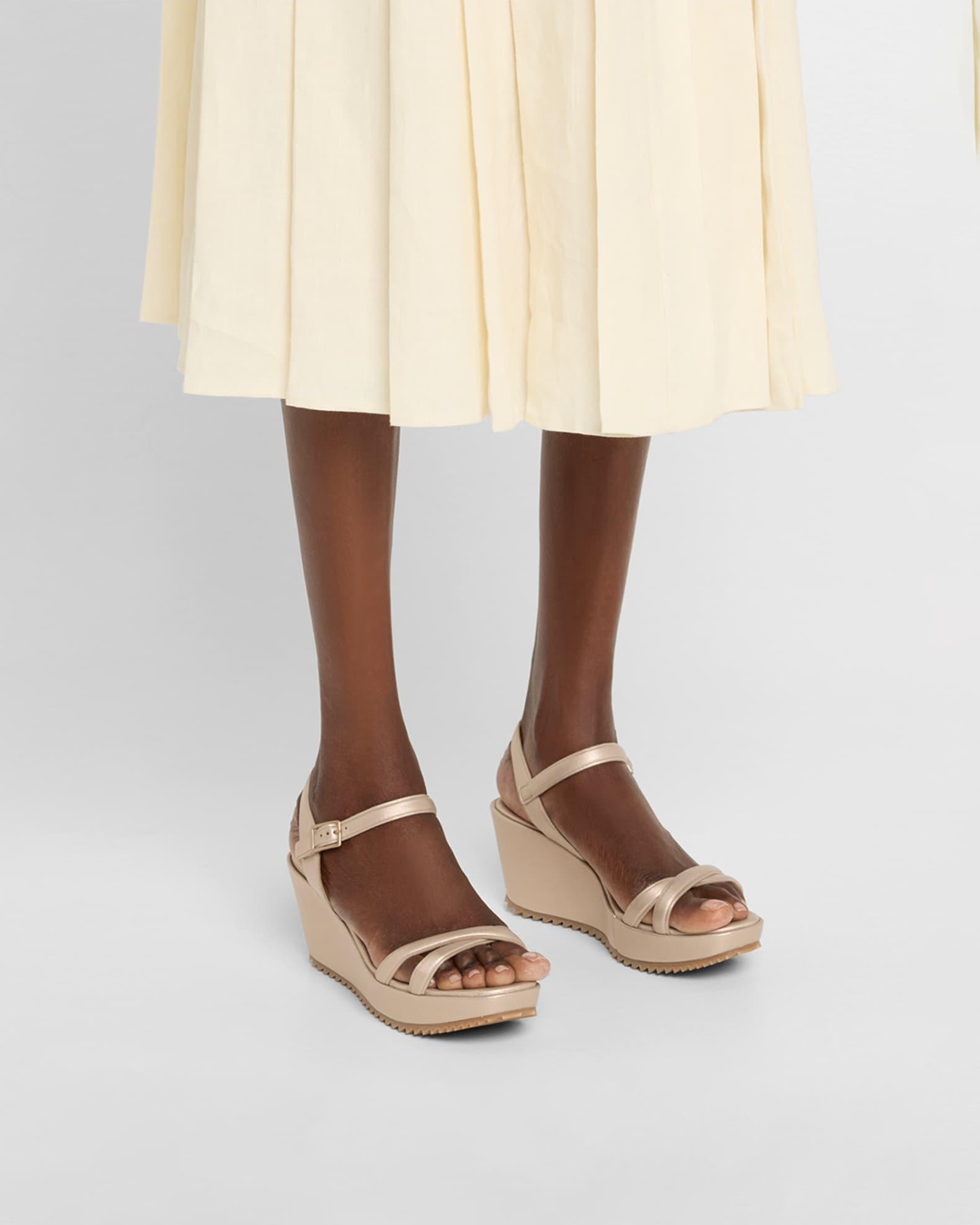 Finoa Metallic Leather Low Wedge Sandals Product Image