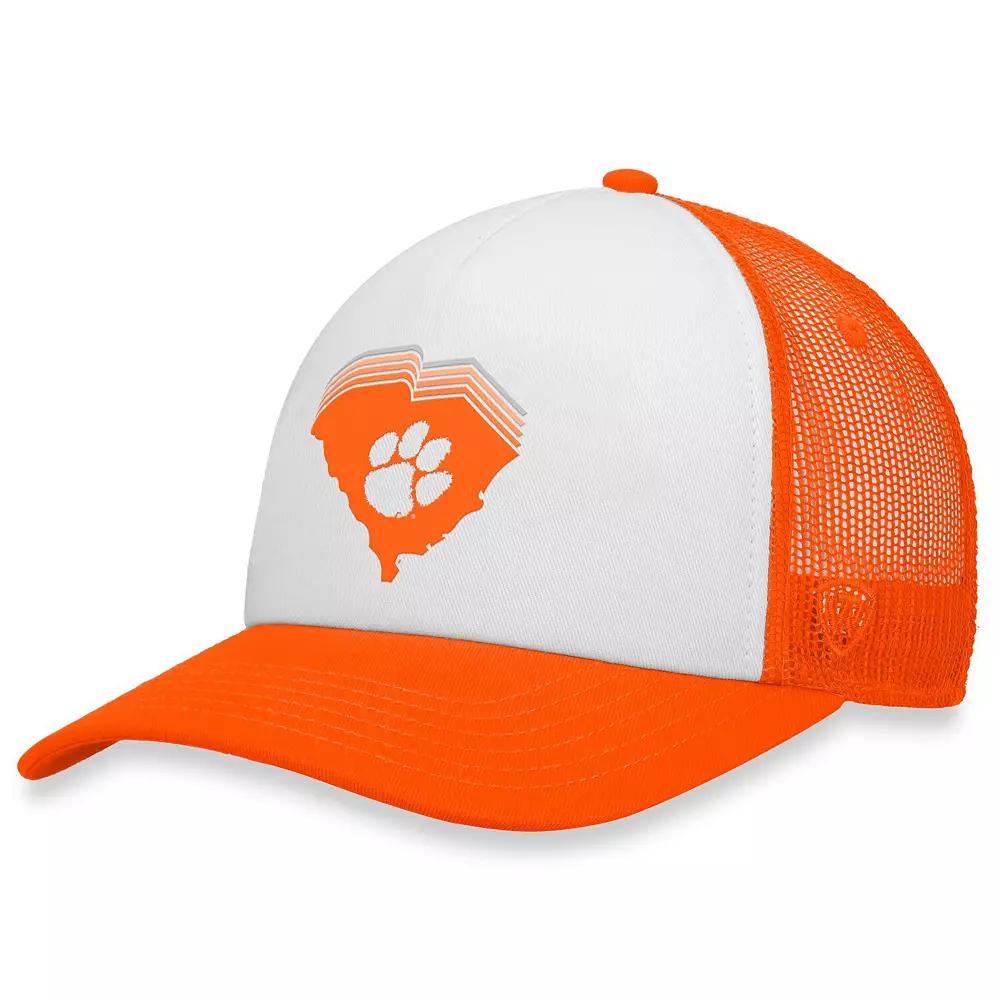 Men's Top of the World White/Orange Clemson Tigers Tone Down Trucker Snapback Hat Product Image