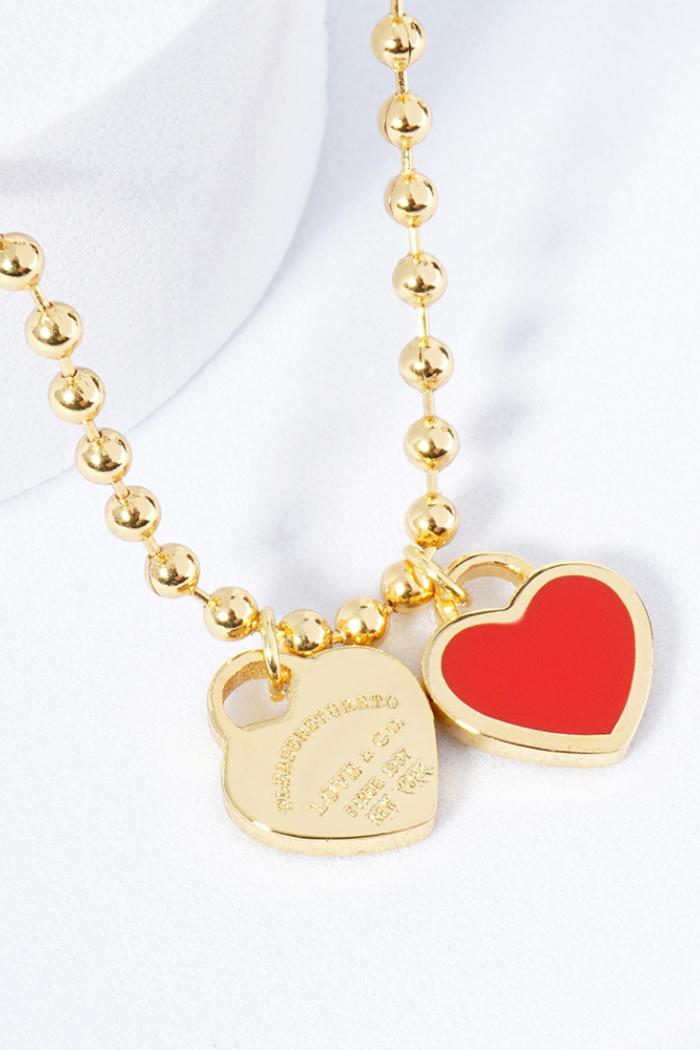 Double Heart Pendant Bubble Chain Necklace Product Image
