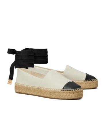 TORY BURCH White Espadrilles With Metallic Logo On The Front And Ankle Strap In Leather Woman Product Image