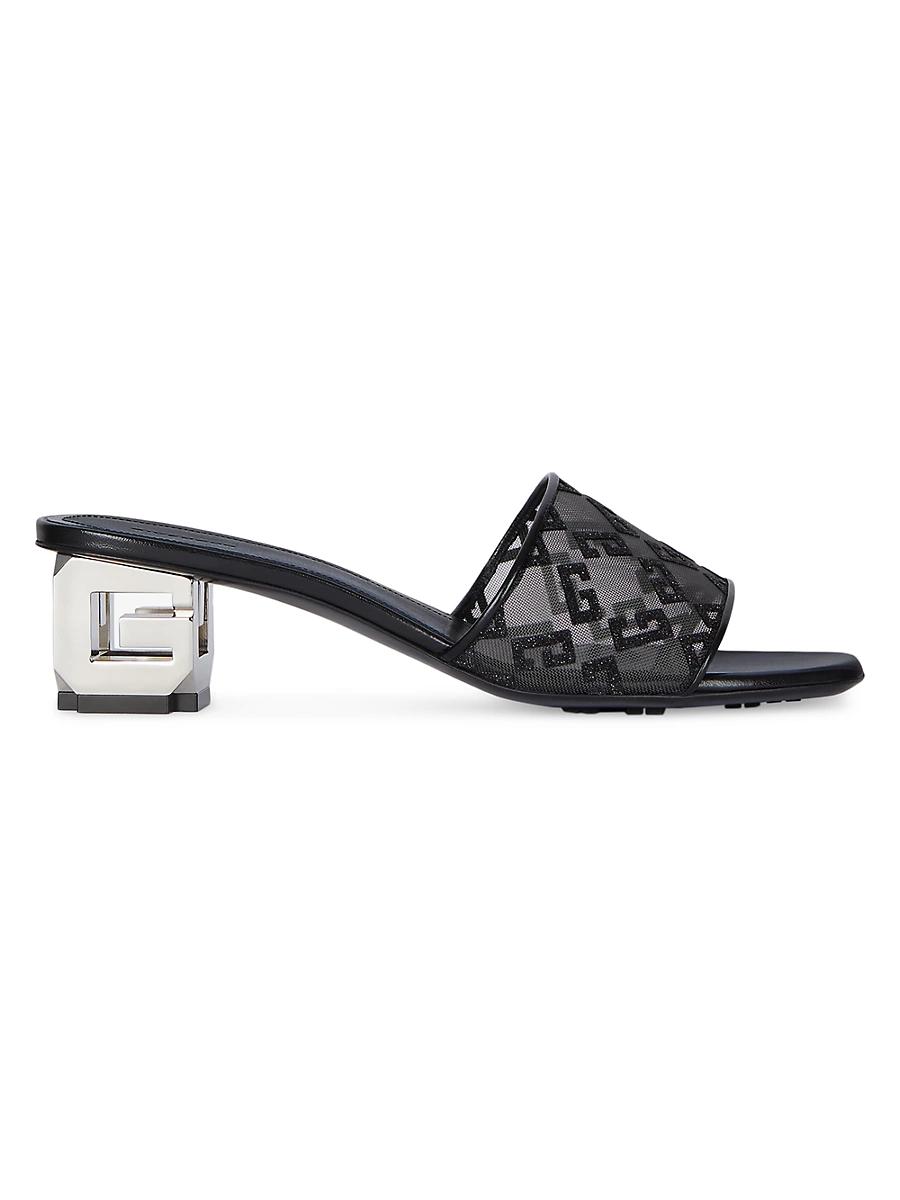 Womens G Cube Mules in Monogram 72 Mesh with Lurex Product Image