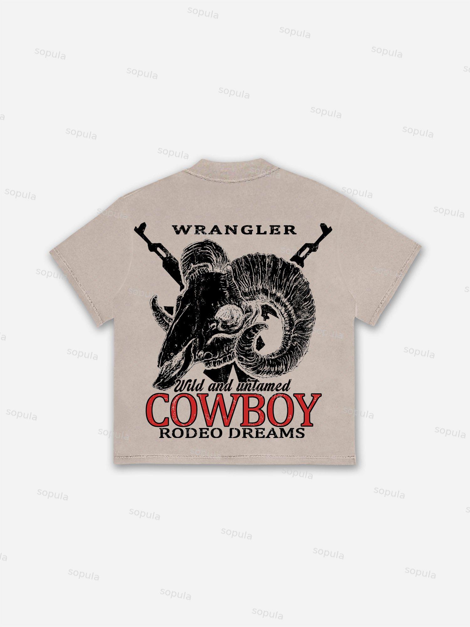 Cow Skull Cowboy Rodeo Print Cotton T-shirt Product Image