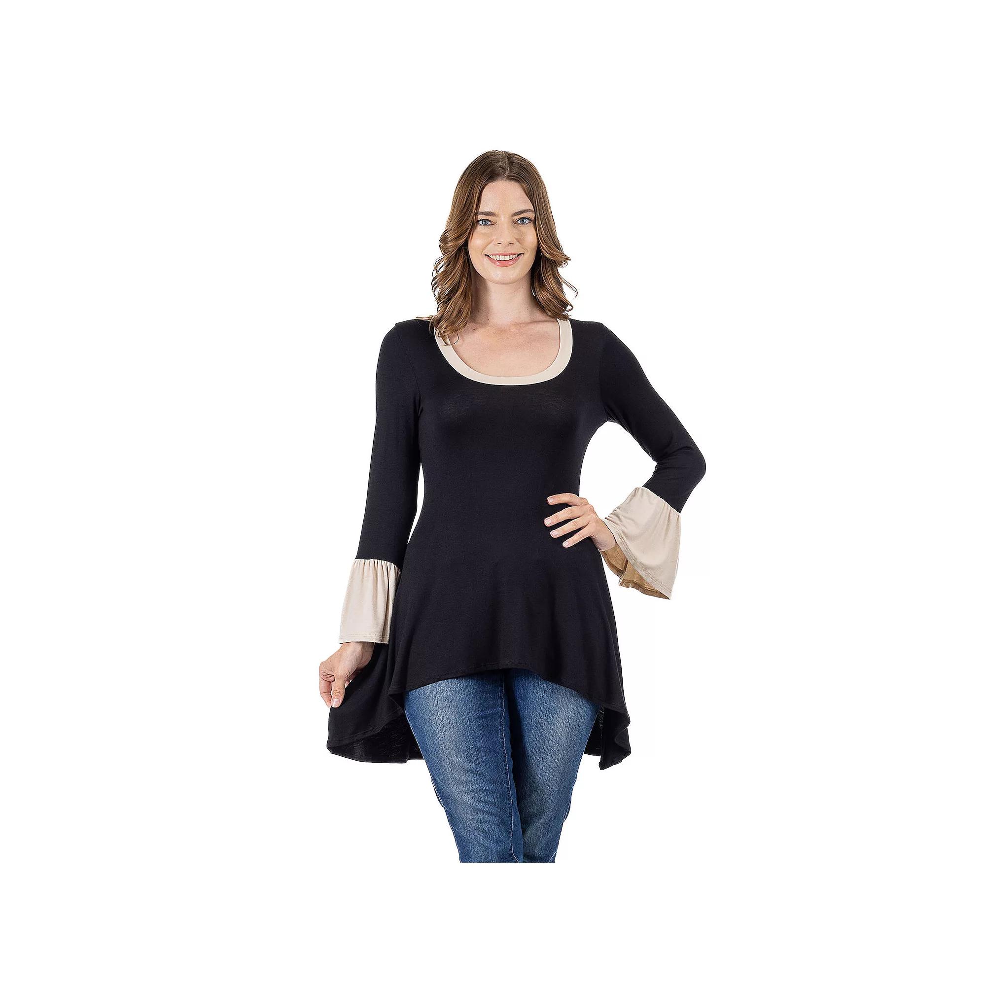 Women's 24Seven Comfort Apparel Bell Sleeve Hi-Low Tunic Top,  Product Image