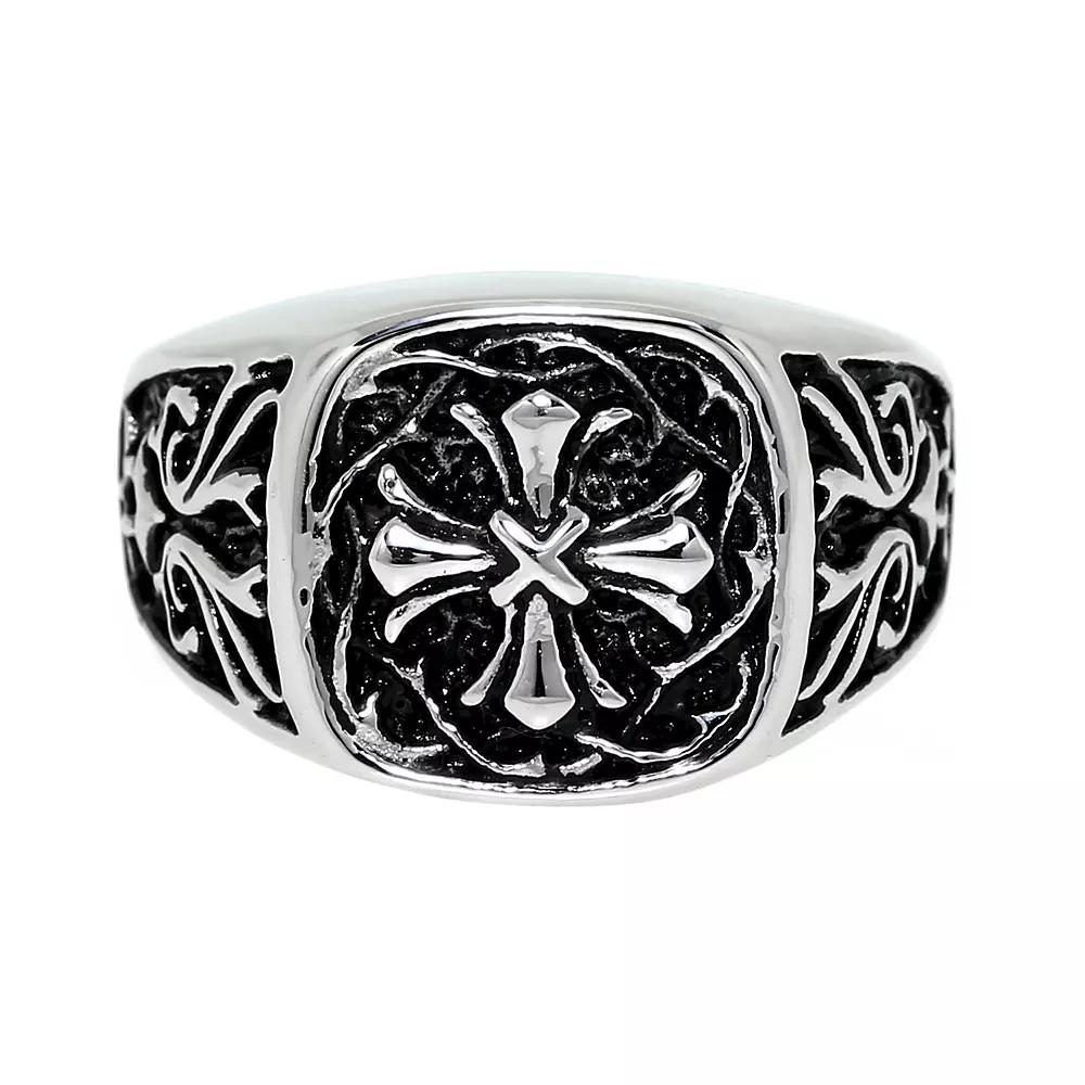 Men's LYNX Black Ion & Stainless Steel Cross Ring, Size: 10 Product Image