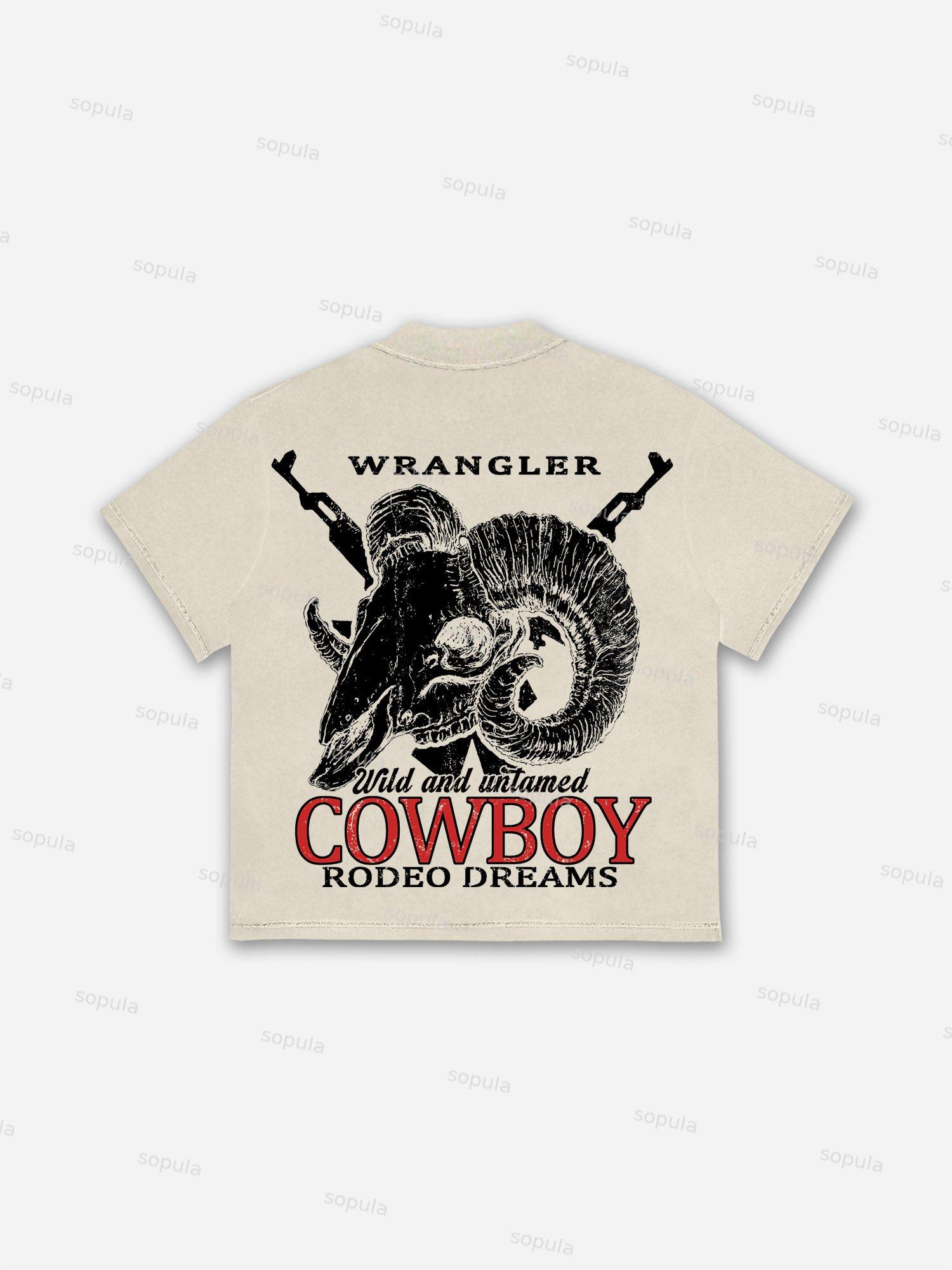 Cow Skull Cowboy Rodeo Print Cotton T-shirt Product Image