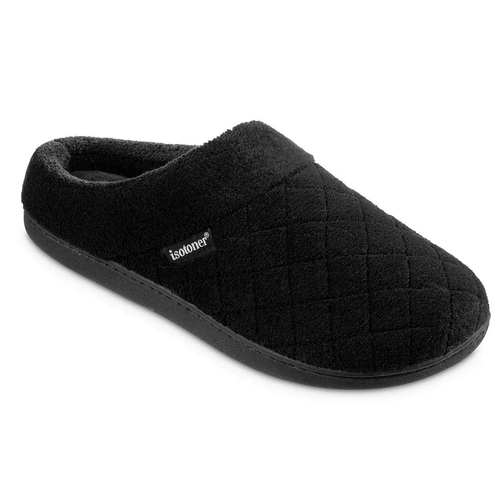 Isotoner Women's Diamond Quilted Microterry Hoodback Slippers - Black Product Image
