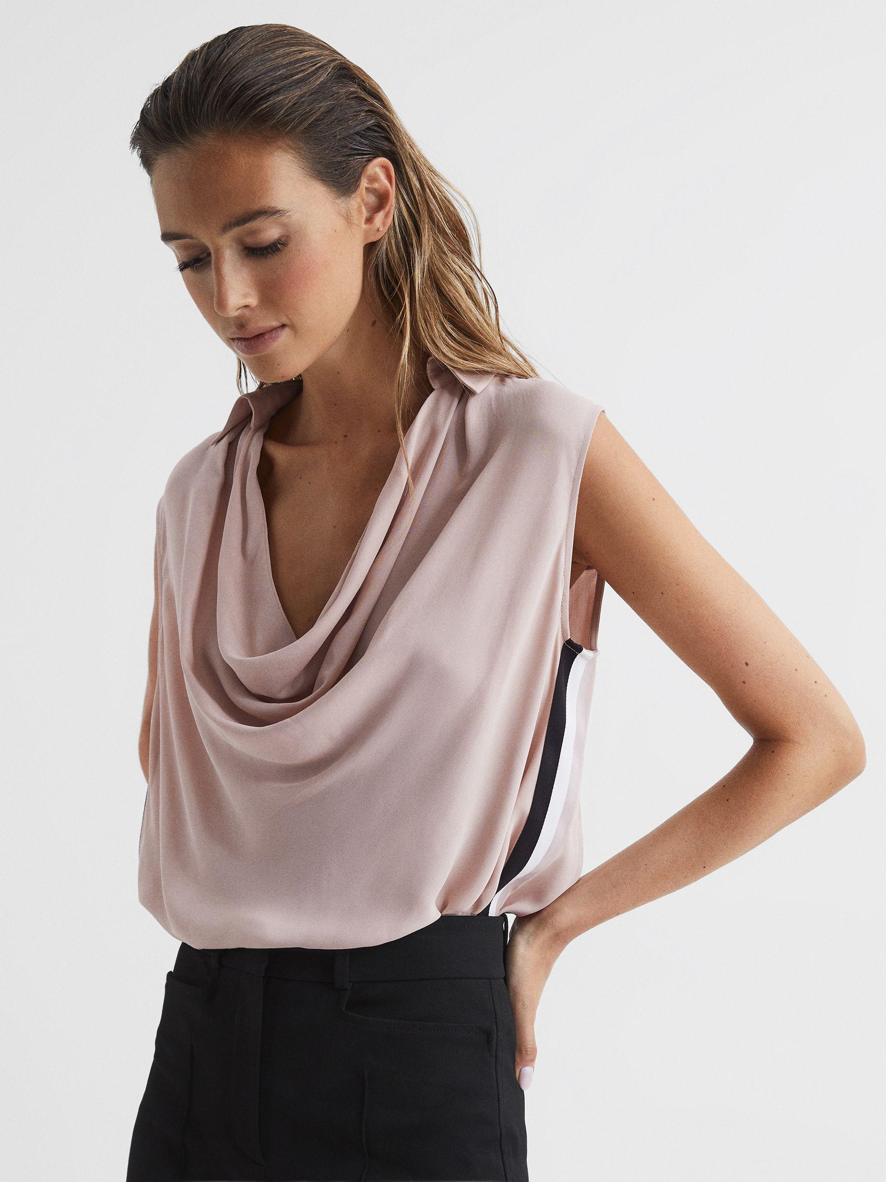 Cowl Front Sleeveless Blouse in Nude Product Image