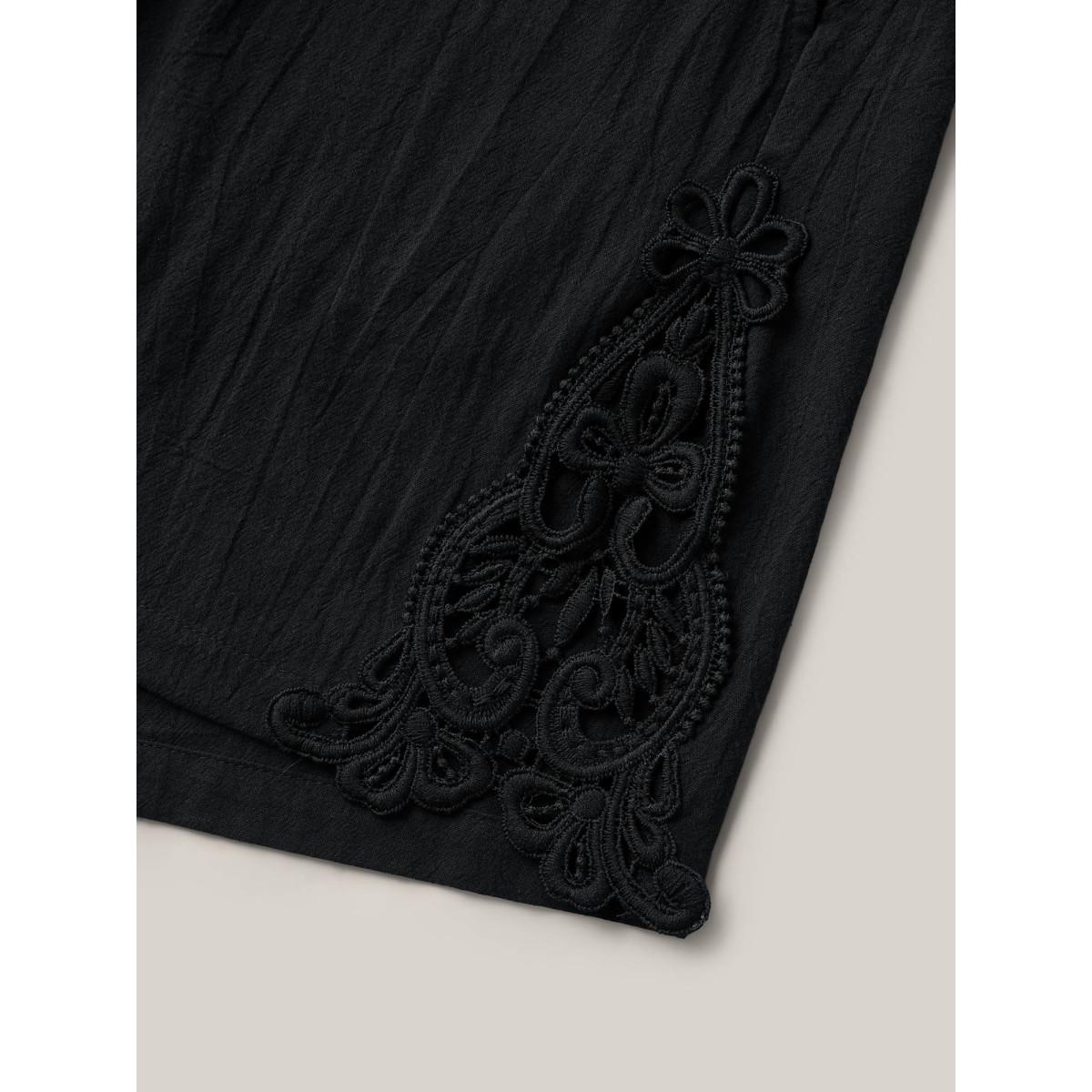 Plus Size Lace Trim Waist Drawstring Shorts Women Black Boho Vacation Shorts BloomChic 18-20/2X Product Image