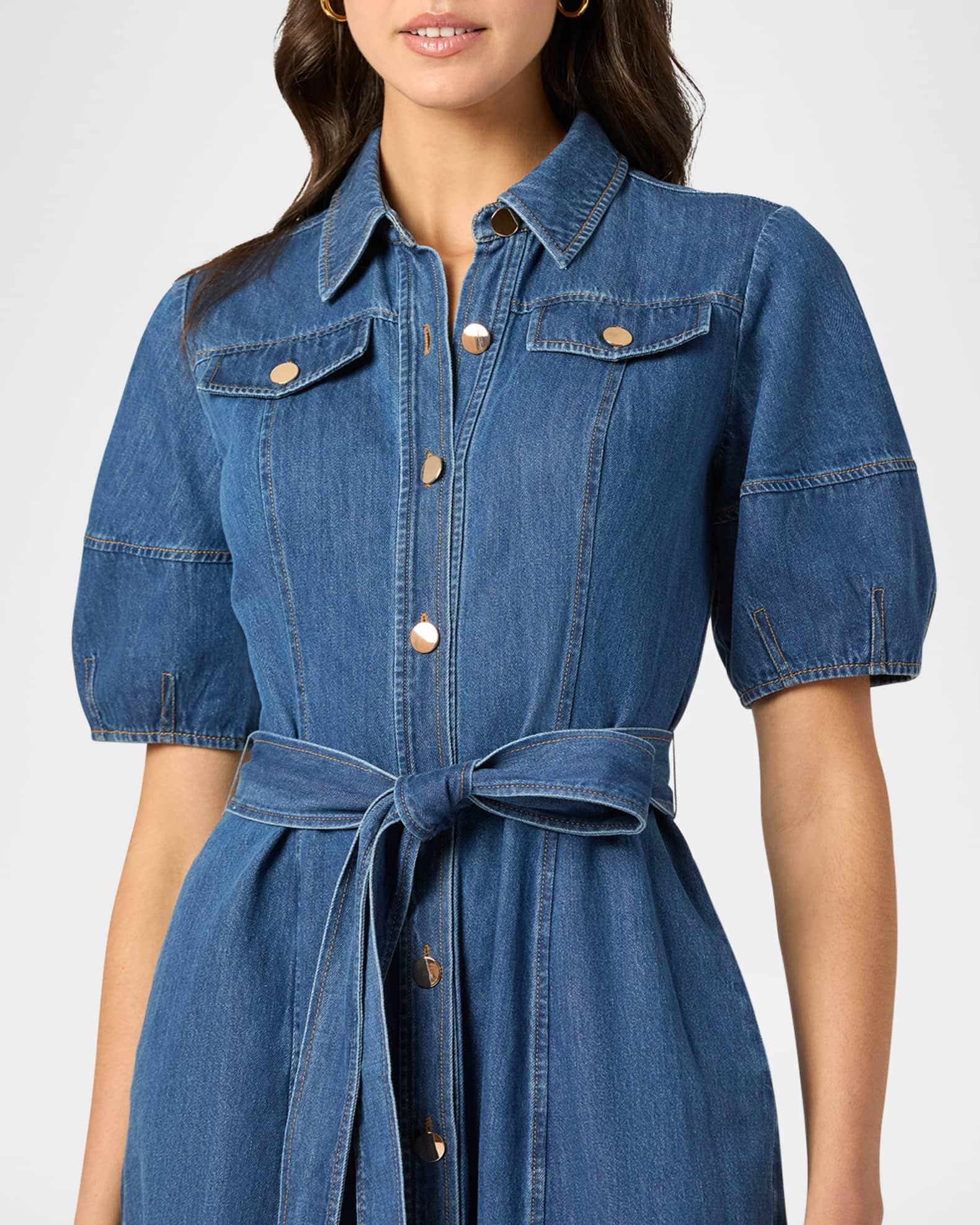 Mara Puff-Sleeve Denim Midi Shirtdress Product Image