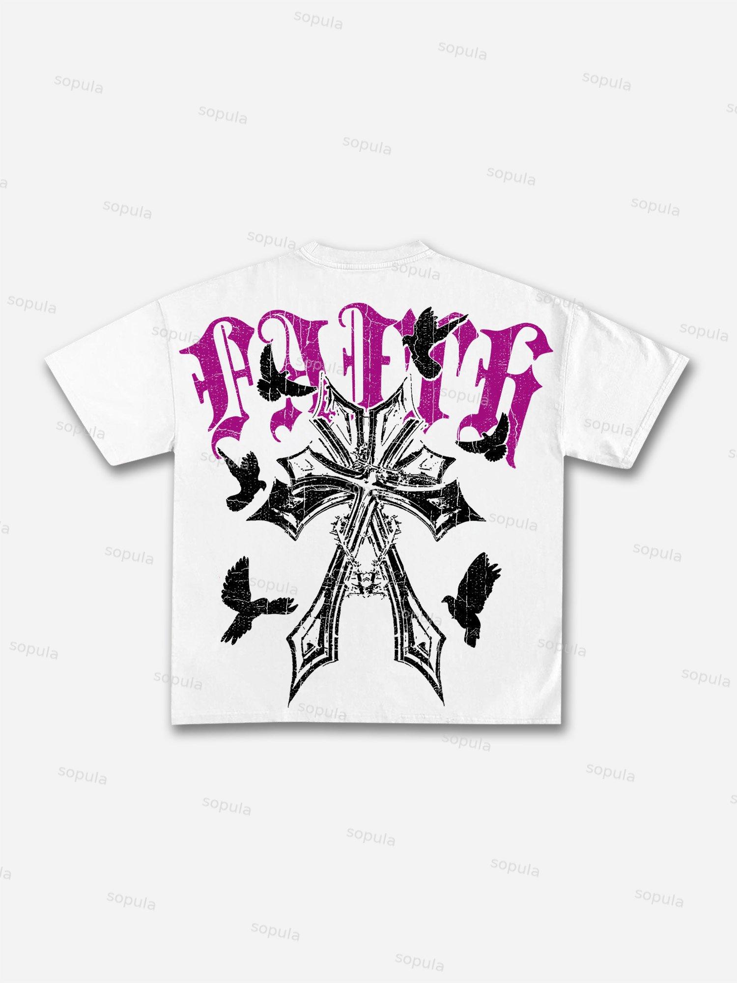 Faith Cross Peace Dove Print Cotton T-shirt Product Image