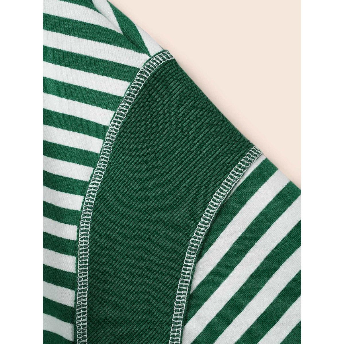 Plus Size Round Neck Striped Patchwork Stitch Sweatshirt Women Truegreen Casual Contrast Loose Round Neck Everyday Sweatshirts BloomChic 26/4X Product Image