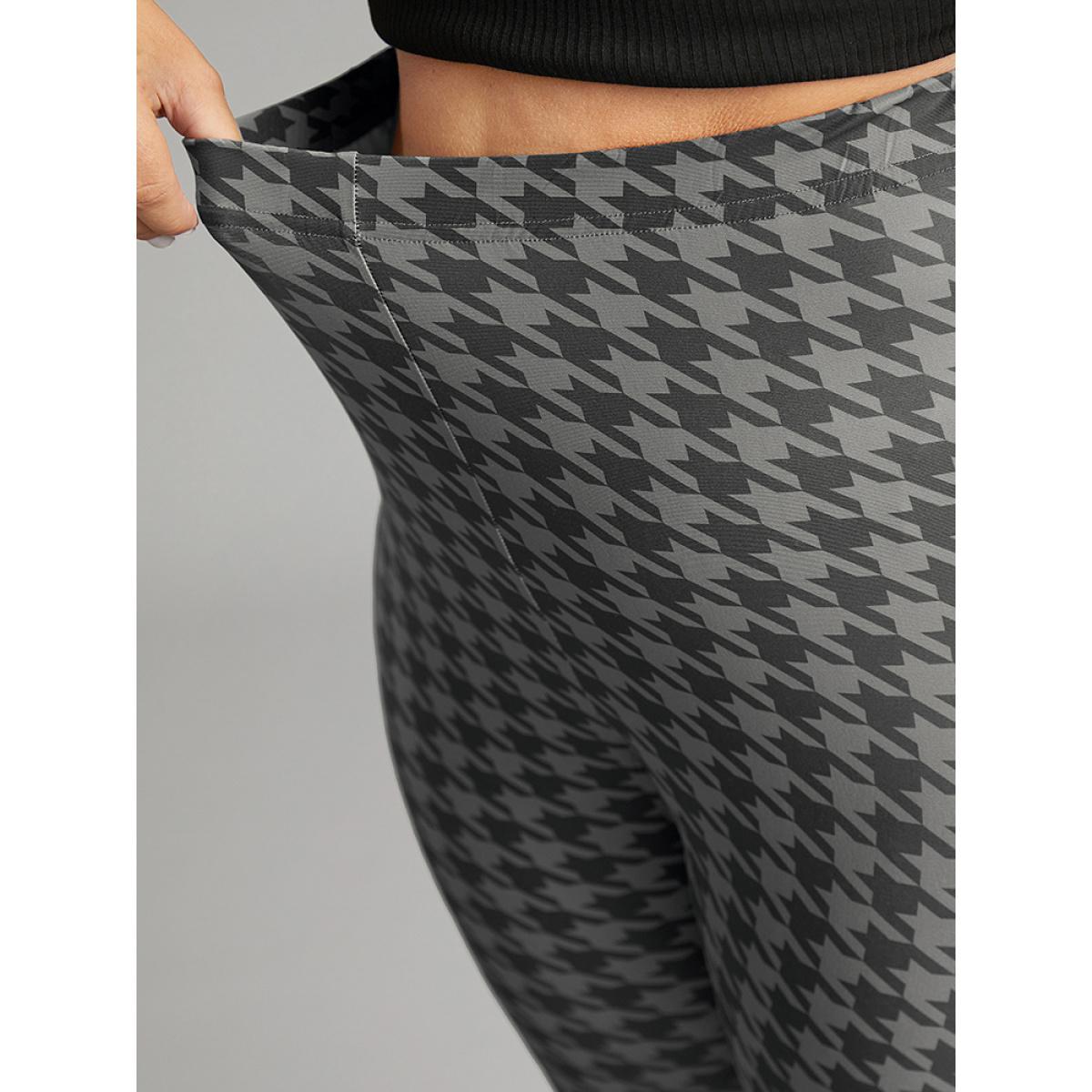 Plus Size Houndstooth Print High Rise Skinny Leggings Women DimGray Casual High stretch Skinny High Rise Dailywear Leggings BloomChic 14-16/1X Product Image