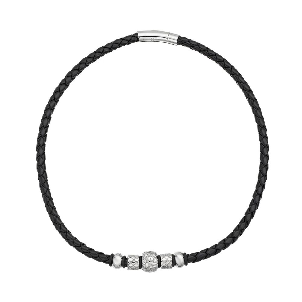 Gold LLC Stainless Steel and Leather Bead Necklace - Men, Men's,  Product Image