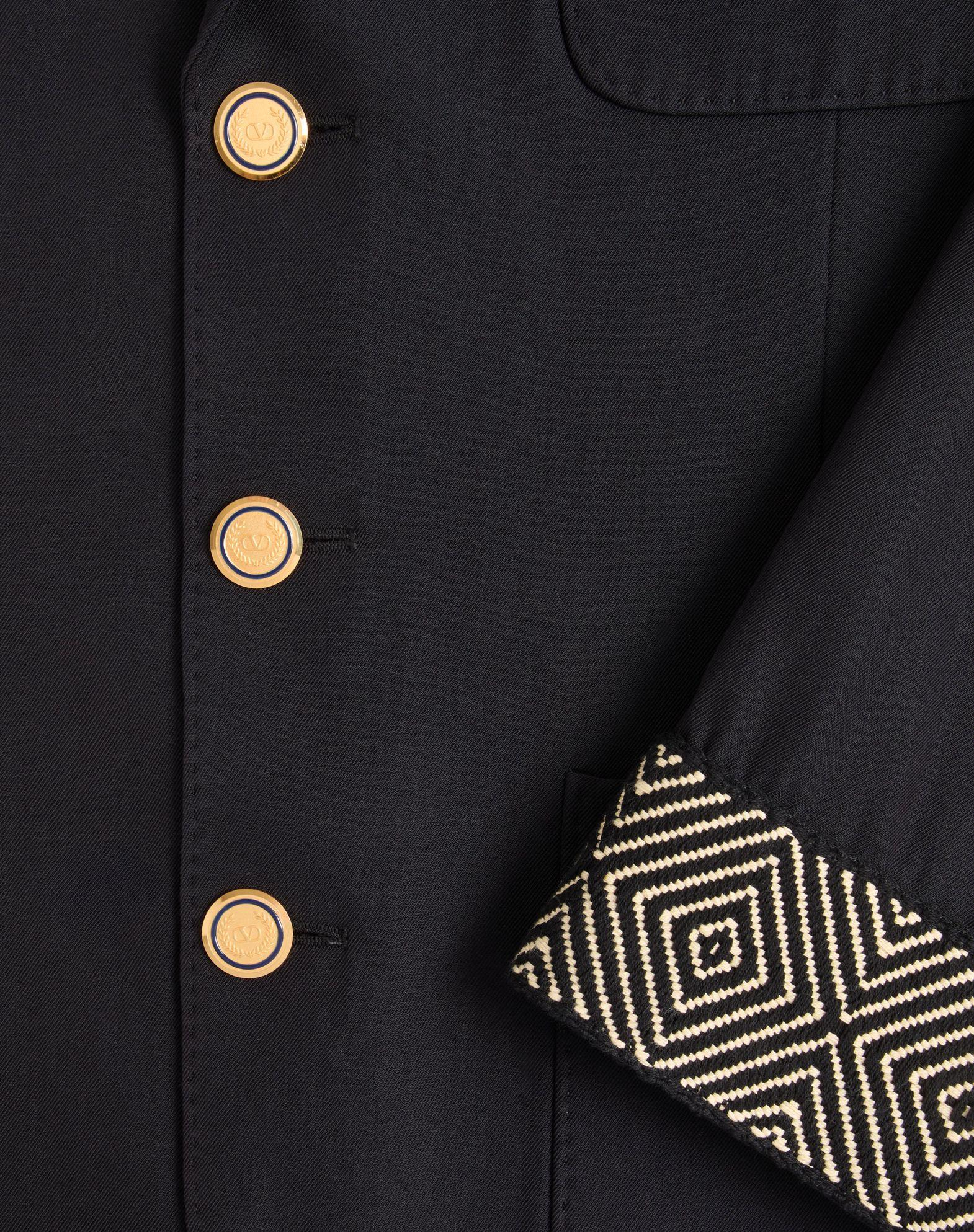 Single-Breasted Wool And Cotton Jacket With Jacquard Trimmings Product Image