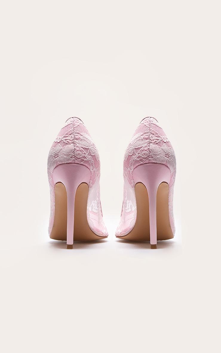 Pink Lace Wide Fit High Stiletto Court Heels Product Image