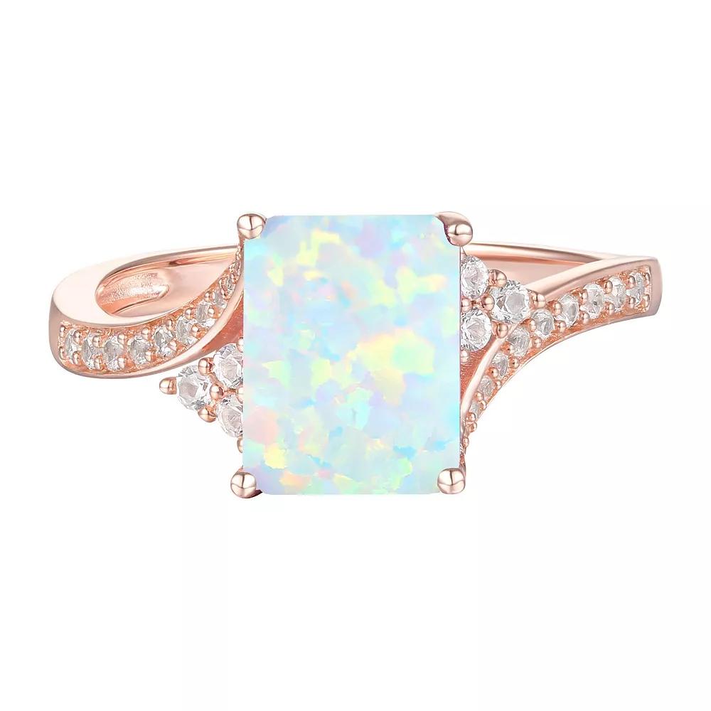 14k Rose Gold Over Silver Lab-Created Opal & Lab-Created White Sapphire Ring, Women's, Size: 7 Product Image
