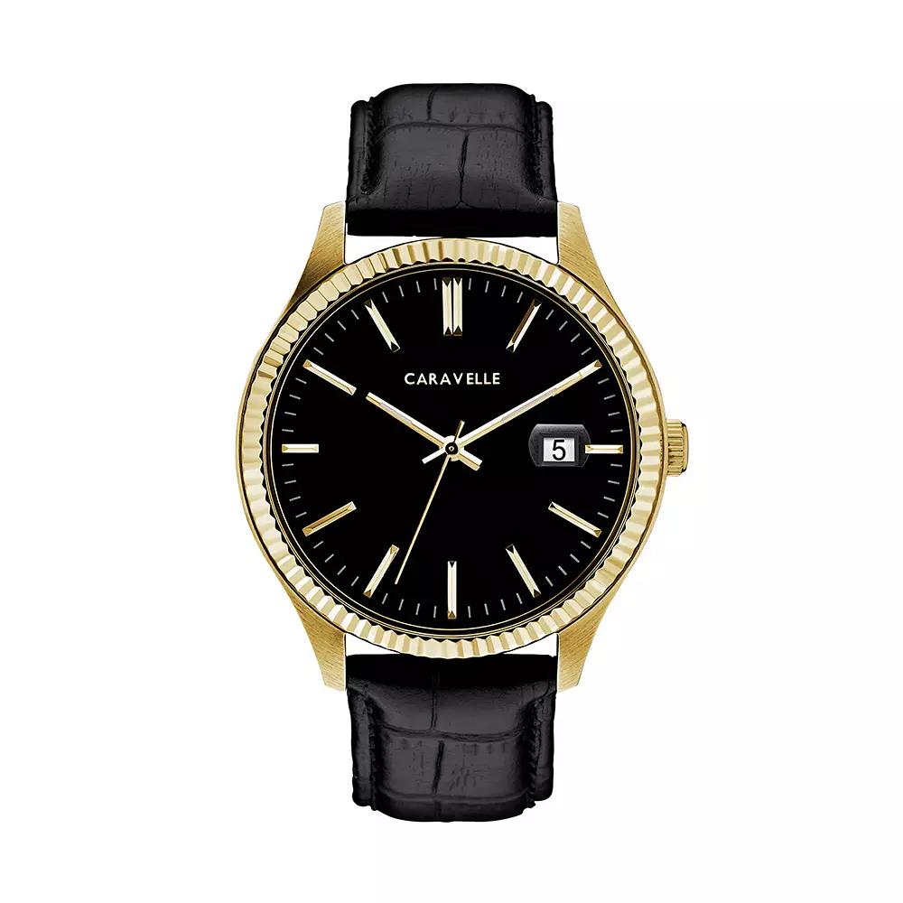 Caravelle by Bulova Mens Leather Watch - 44B118 Black Product Image