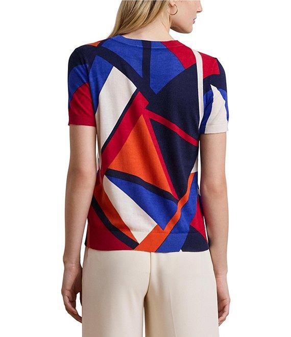 Lauren Ralph Lauren Printed Ribbed Crew Neck Short Sleeve Sweater Product Image
