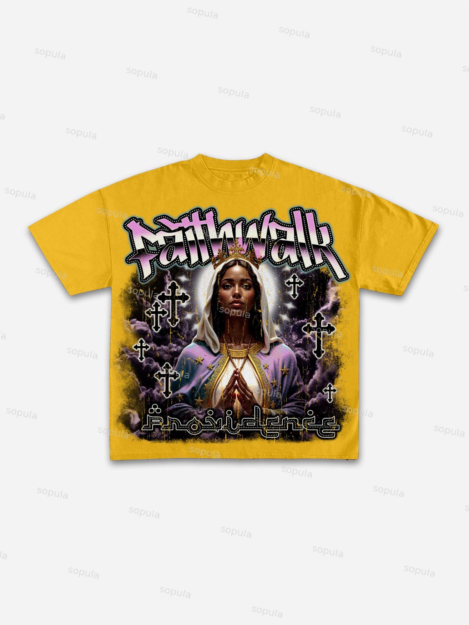 Faith Walk Our Lady Of The Cross Vintage Graphic Cotton T-shirt Product Image