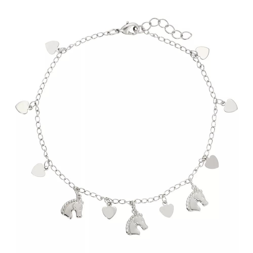 1928 Silver Tone Horse & Heart Anklet, Womens, Gray Product Image