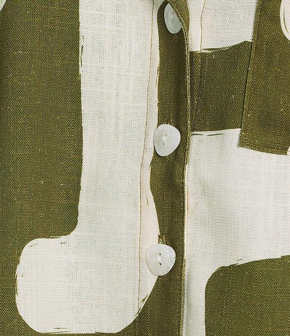 CROSBY by Mollie Burch Coordinating Ida Notch Collar Linen Blend Short Sleeve Abstract Print Button Front Shirt Product Image
