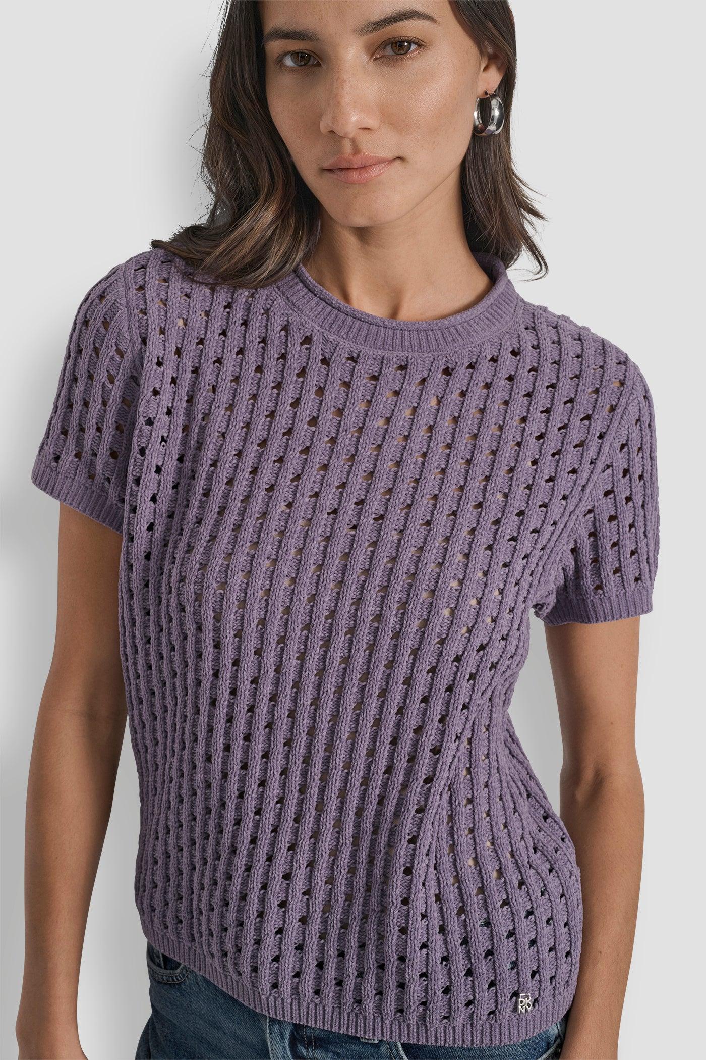 OPEN STITCH CREW NECK SHORT SLEEVE SWEATER Product Image