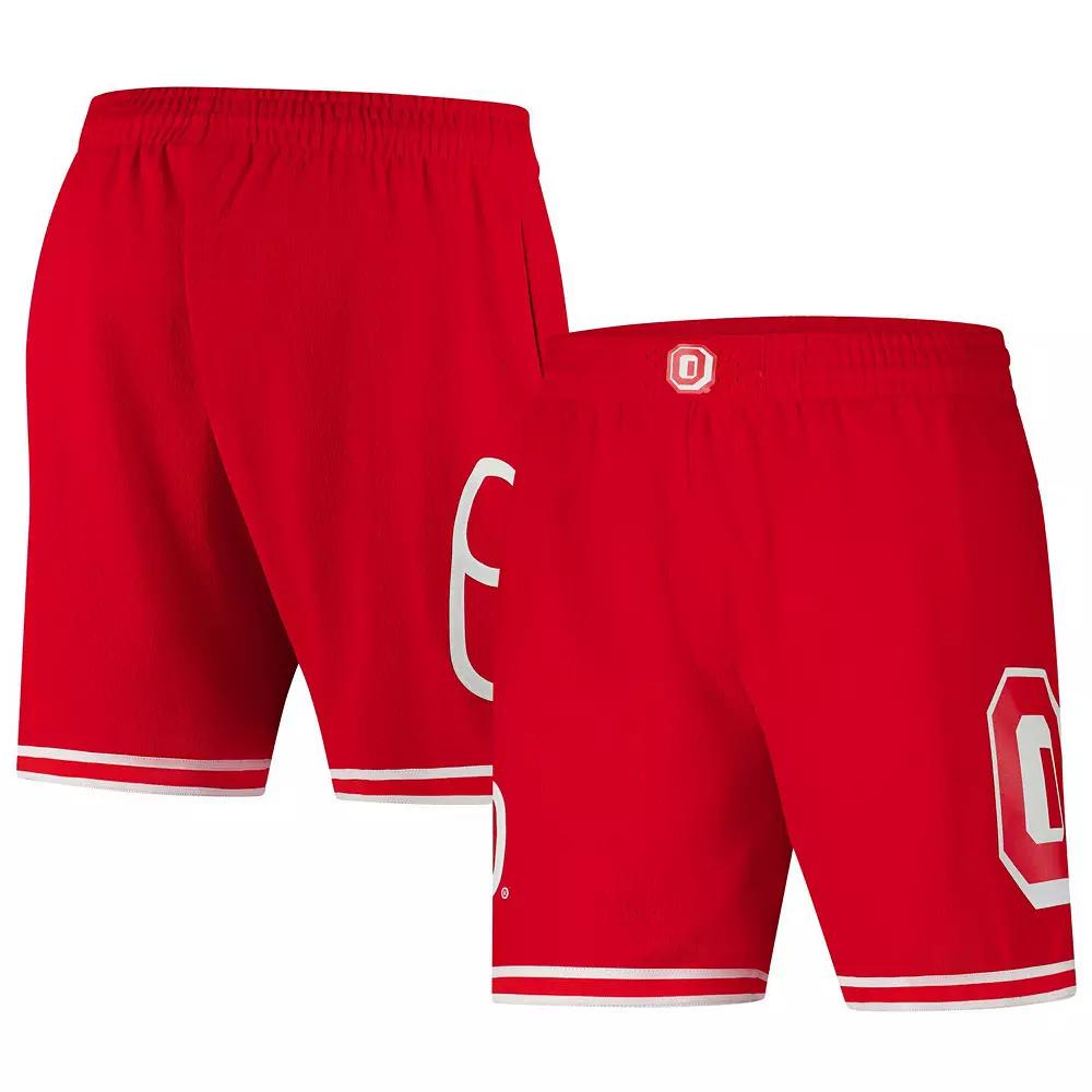 Men's Mitchell & Ness Scarlet Ohio State Buckeyes Team ID Current Logo Mesh Shorts,  Product Image