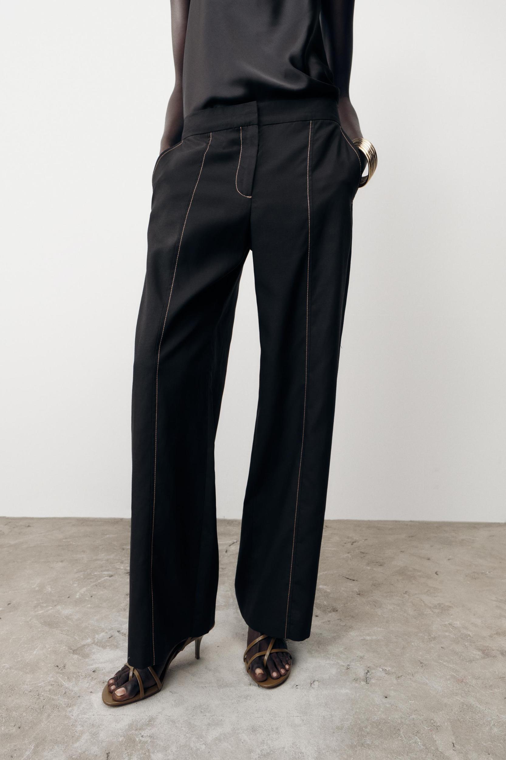 STRAIGHT LEG PANTS WITH CONTRASTING TOPSTITCHING Product Image