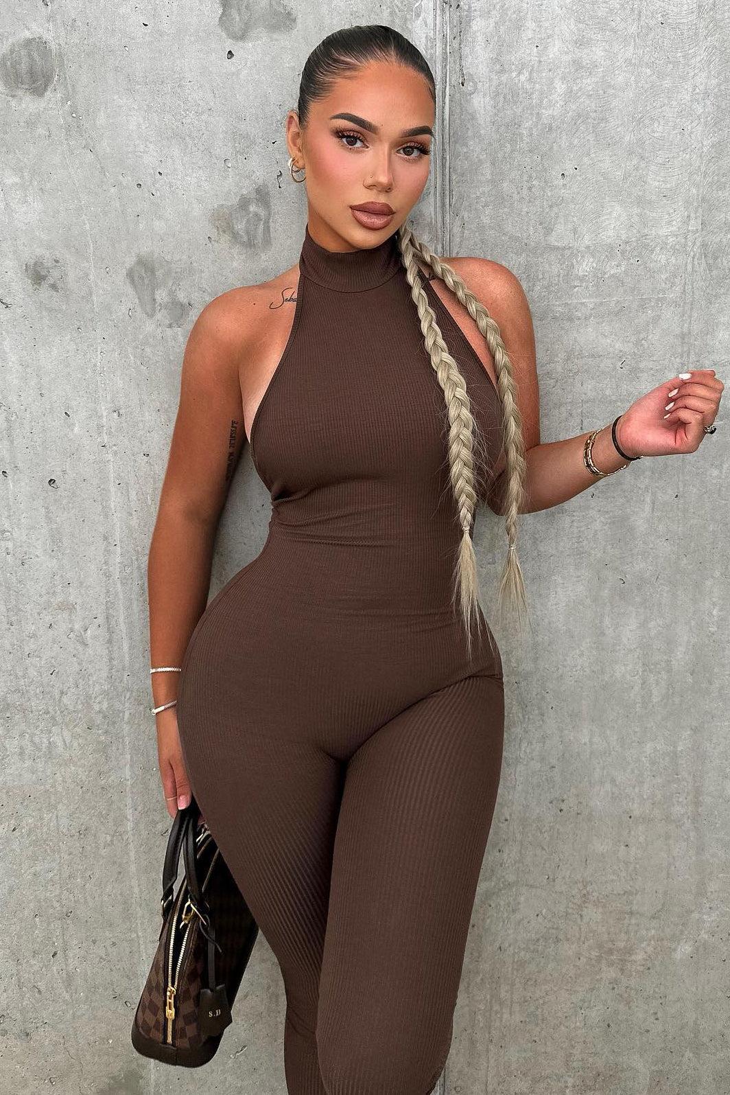 Cassandra Light Snatched Jumpsuit - Brown Product Image