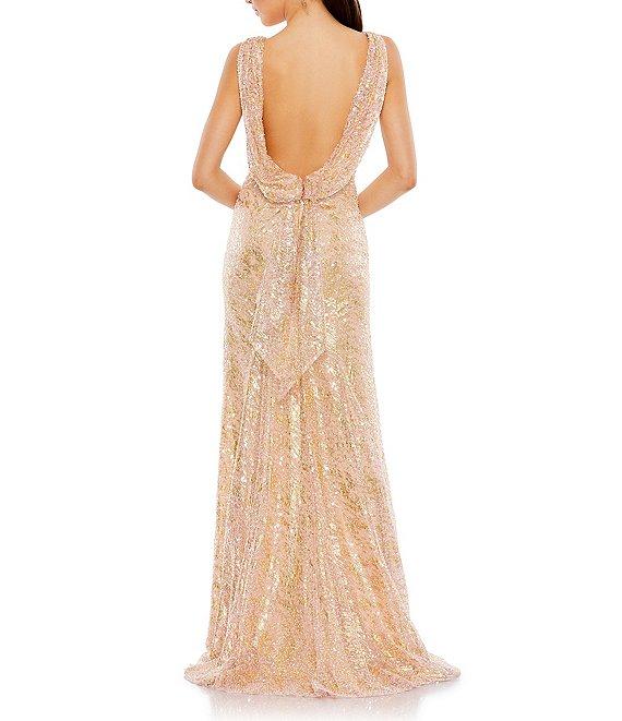 Mac Duggal Boat Neck Sleeveless Sequined Mesh Column Gown Product Image