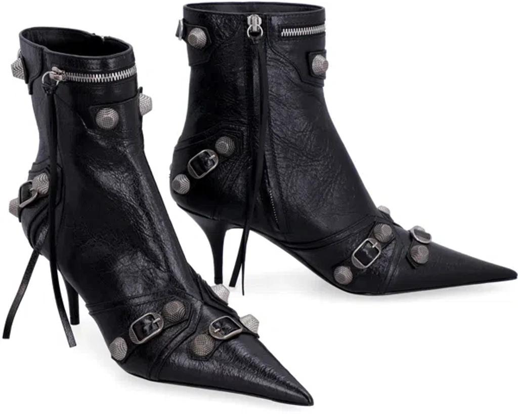 BALENCIAGA Womens Cagole Lambskin Buckle Zip Ankle Booties In Black Product Image