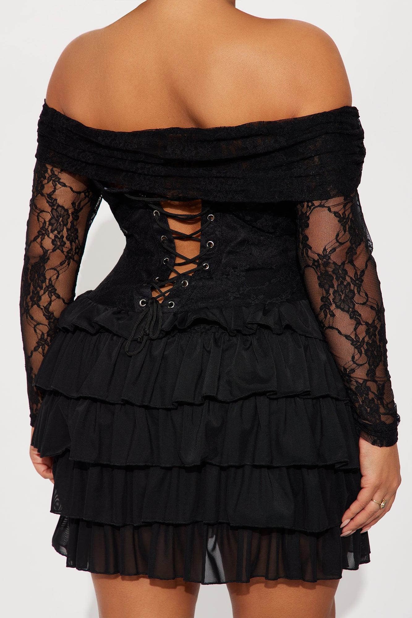 Elsie Ruffle Lace Mini Dress - Black Female Product Image