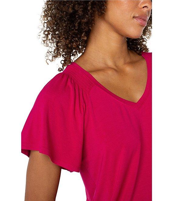 Liverpool Los Angeles Jersey Knit V-Neck Short Flutter Sleeve Shirred Top Product Image