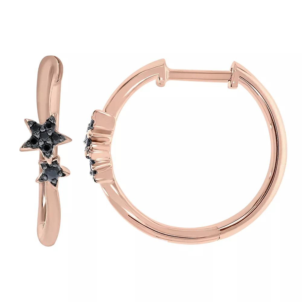 Sterling Silver 1/10 Carat T.W. Black Diamond Star Huggie Earrings, Women's, Pink Tone Product Image