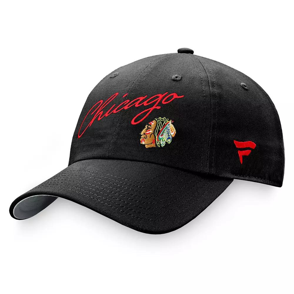 Women's Fanatics Branded Black Chicago Blackhawks True Classic Retro Script Adjustable Hat Product Image