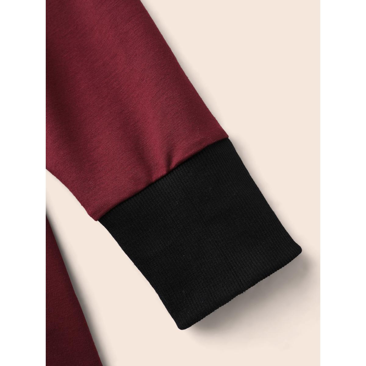 Plus Size V Neck Contrast Patchwork Sweatshirt Women Deepred Casual Contrast V-neck Everyday Sweatshirts BloomChic 18-20/2X Product Image