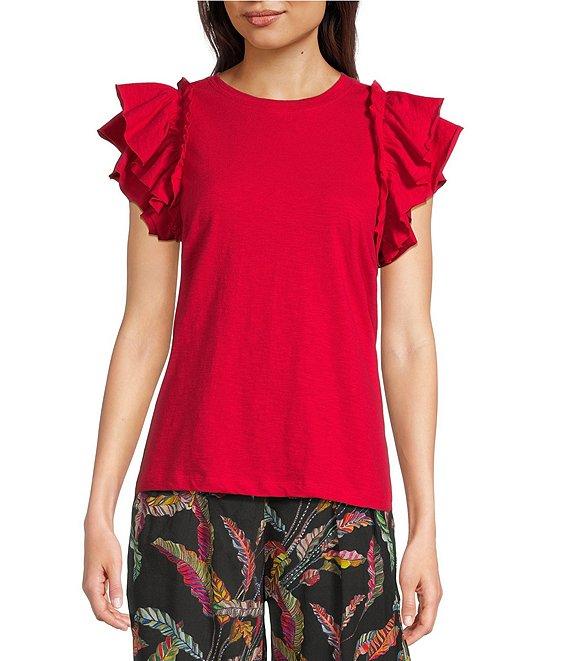 APNY Slub Crew Neck Ruffled Cap Sleeve Tee Product Image