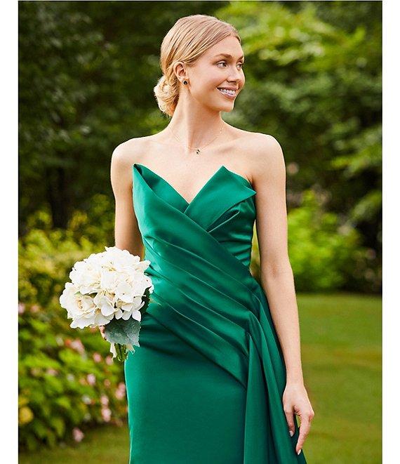 Terani Couture Satin Strapless Sleeveless Drape Side Mermaid Gown Product Image
