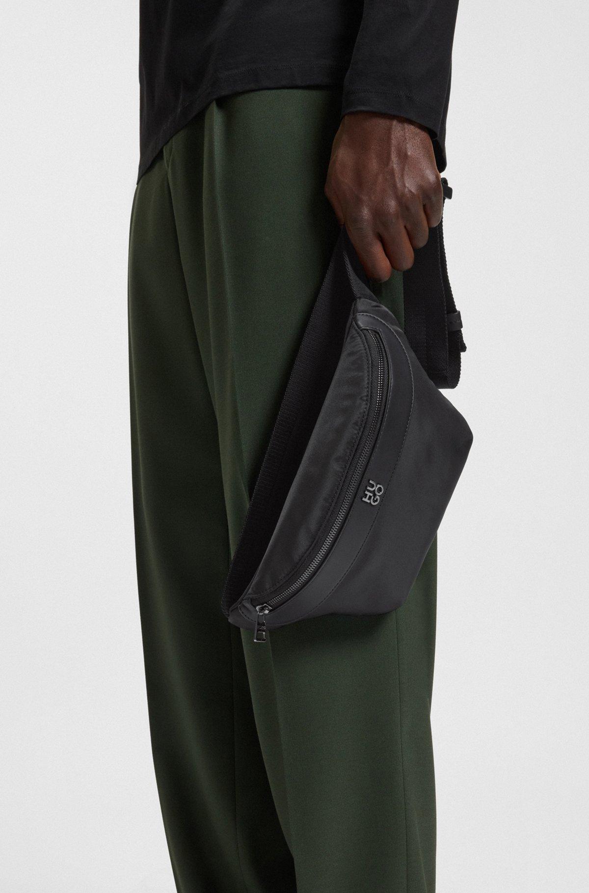 HUGO - Twill belt bag with stacked-logo trim - Black Product Image