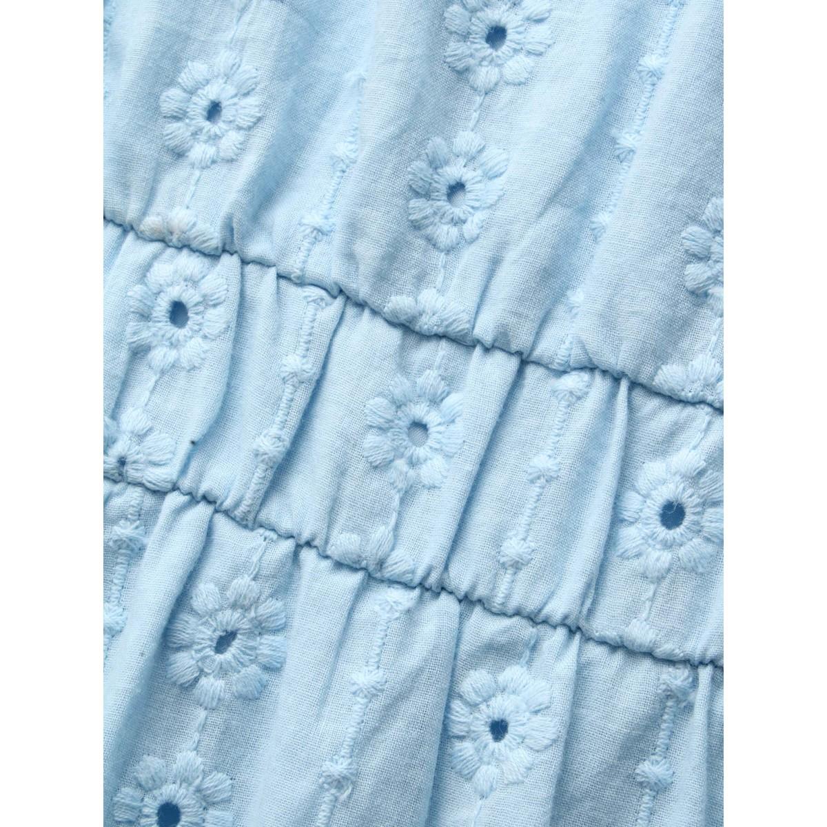 Plus Size Square Neck Broderie Anglaise Frill Trim Dress Skyblue Women Elegant Texture Square Neck Short sleeve Curvy BloomChic 10/M Product Image