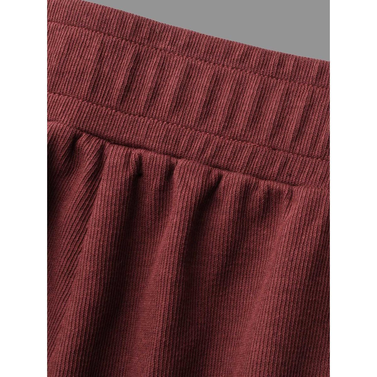 Plus Size Plain Elastic Waist Straight Leg Pants Women Deepred Elegant Straight Leg Mid Rise Everyday Pants BloomChic 12/L Product Image