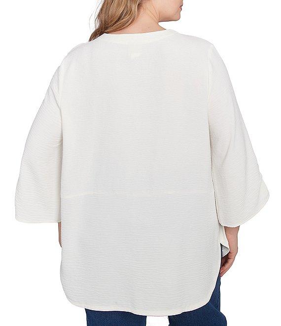 Ruby Rd. Plus Size Woven Embroidery Floral V-Neck 3/4 Sleeve Gauze Top Product Image
