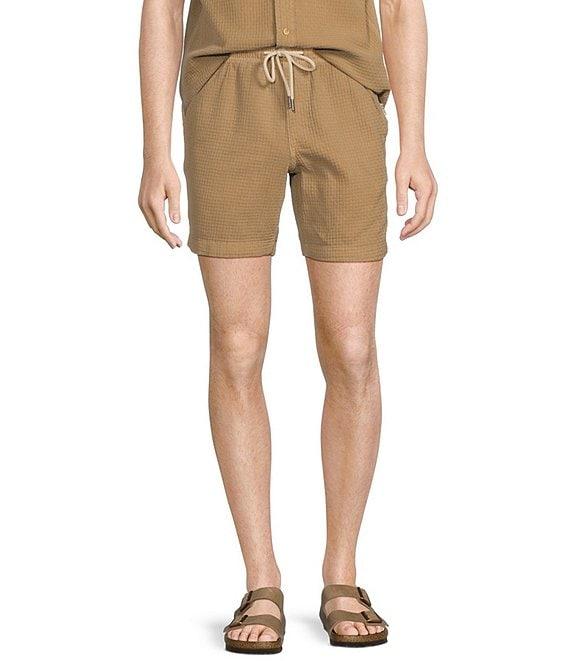 Rowm Flat Front Drawstring Garment Dyed Solid 7#double; Inseam Waffle Shorts Product Image